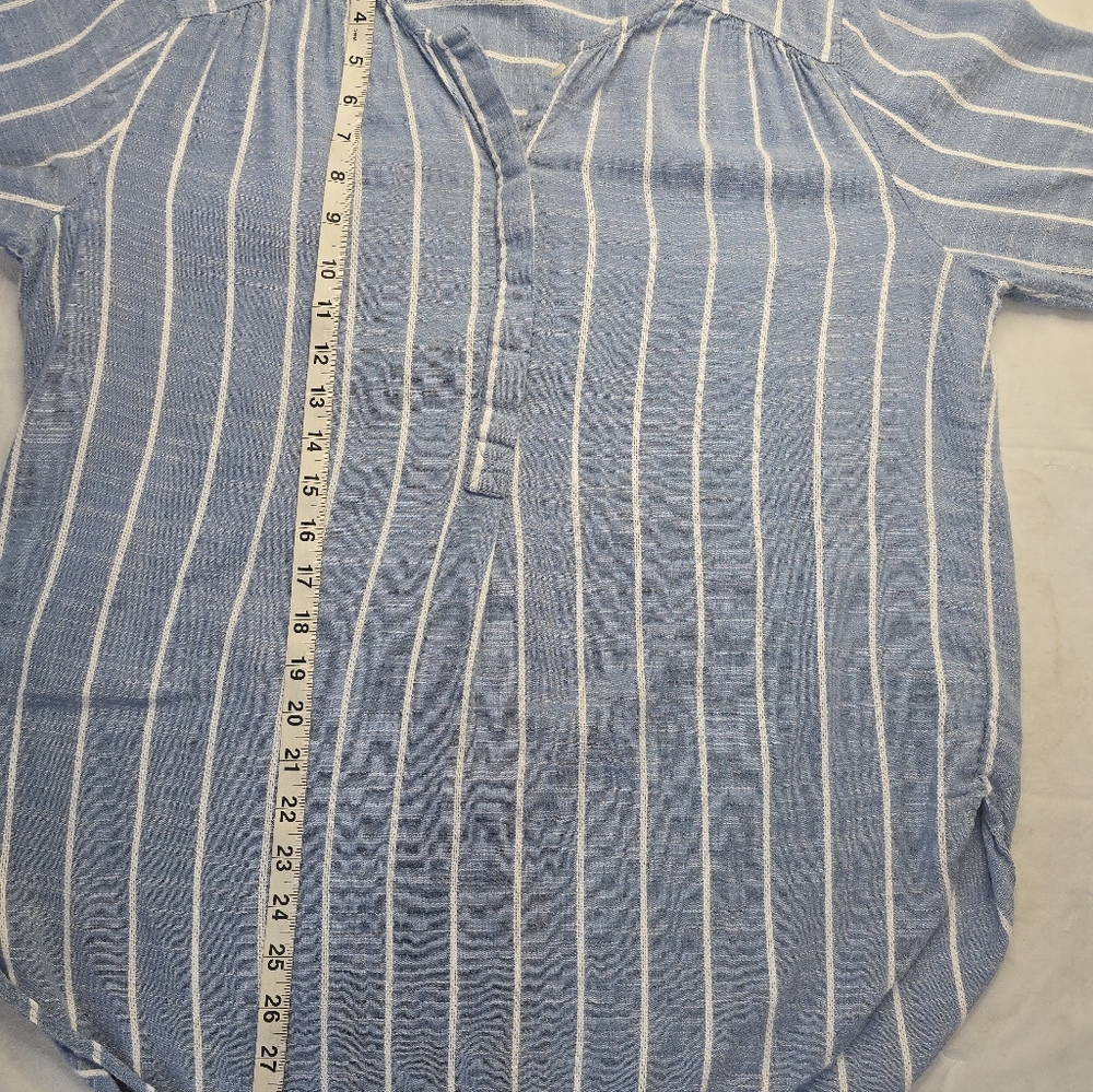 Nine West Lucy Popover Tunic Top Blue White Stripes 3/4 Roll Tab Sleeves M - Picture 10 of 12